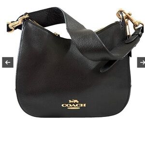 Coach Black Leather Shoulder Bag with Gold Accents
